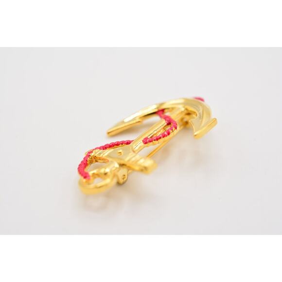 Vintage Pin Brooch Anchor Sailor Nautical Red Enamel Gold Tone 1980s NOS BinA5 - Picture 7 of 12